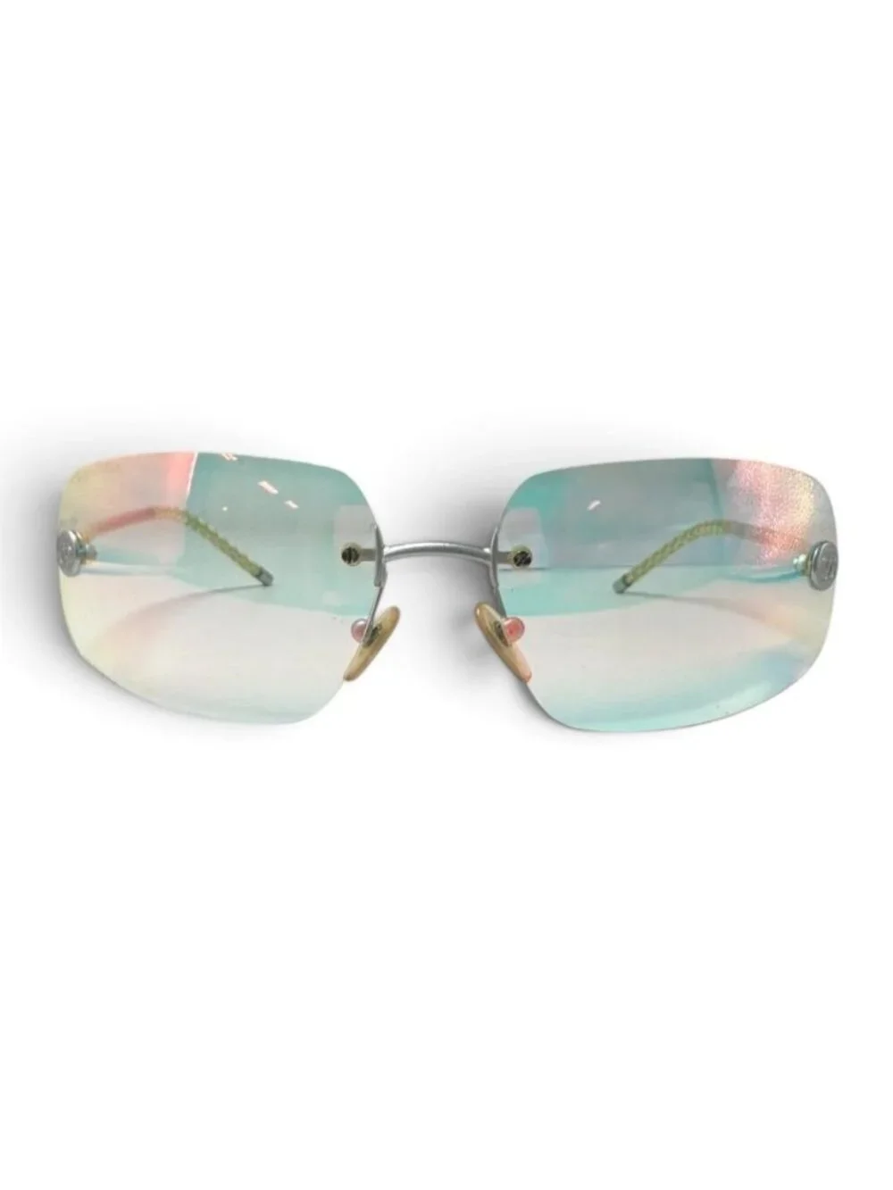 Chanel Sunglasses CC Logo Rimless Oval Metal Acetate Silver Eyewear